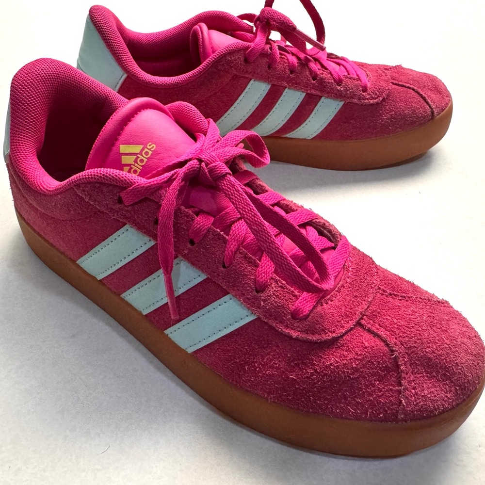 adidas VL Court 3.0 Pink Suede Sneakers Shock Pink Blue Gum Size 6 JS5013